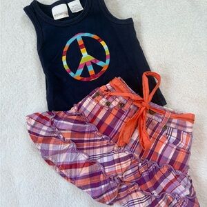 Colorful Peace Tank Top and Plaid Skort Set